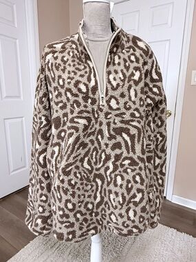 New Unisex BDG Printed Fleece Quarter Zip Oversized Sweatshirt XL